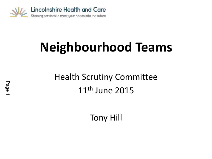 neighbourhood teams