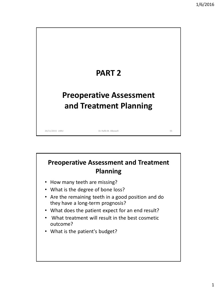 part 2 preoperative assessment and treatment planning