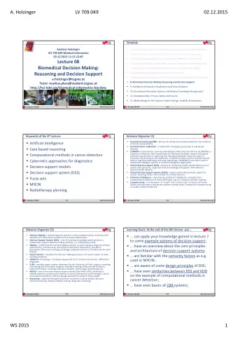 A. Holzinger LV 709.049  02.12.2015  Schedule Andreas Holzinger   1. Intro: Computer Science