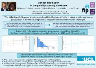Gender distribution  in the global pharmacy workforce Ian Bates 1,2 , Hafeez Hussain 2 , Sherly