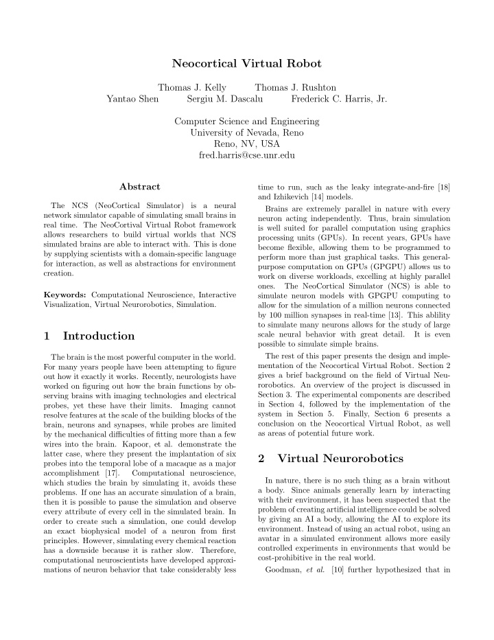 neocortical virtual robot