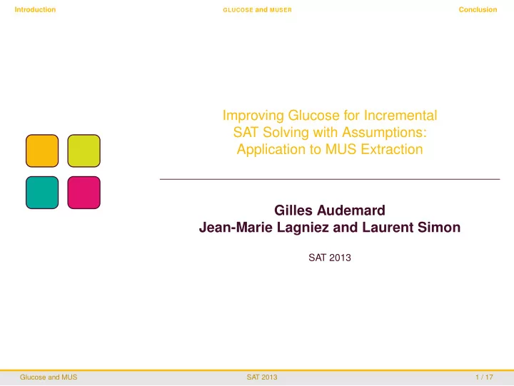improving glucose for incremental sat solving with