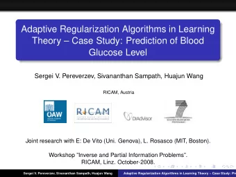 Adaptive Regularization Algorithms in Learning  Theory  Case Study: Prediction of Blood  Glucose