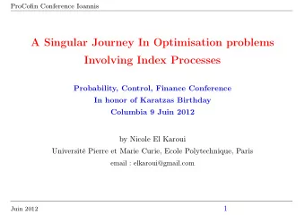 A Singular Journey In Optimisation problems  Involving Index Processes  Probability, Control,