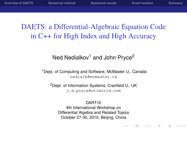 daets a differential algebraic equation code in c for