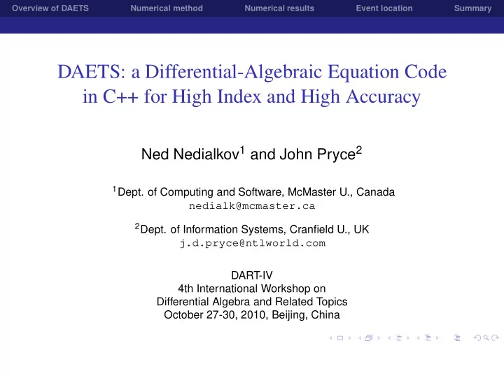 daets a differential algebraic equation code in c for