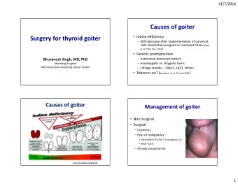 Causes of goiter  Iodine deficiency  Surgery for thyroid goiter  50% decrease after