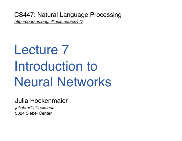 lecture 7 introduction to neural networks