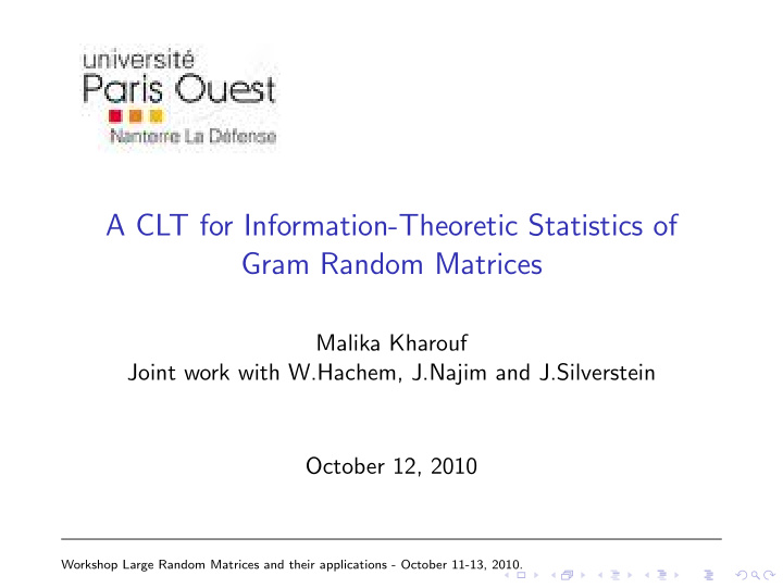 a clt for information theoretic statistics of gram random