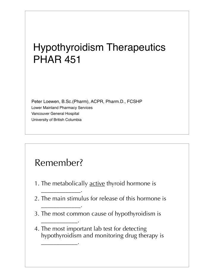 hypothyroidism therapeutics phar 451