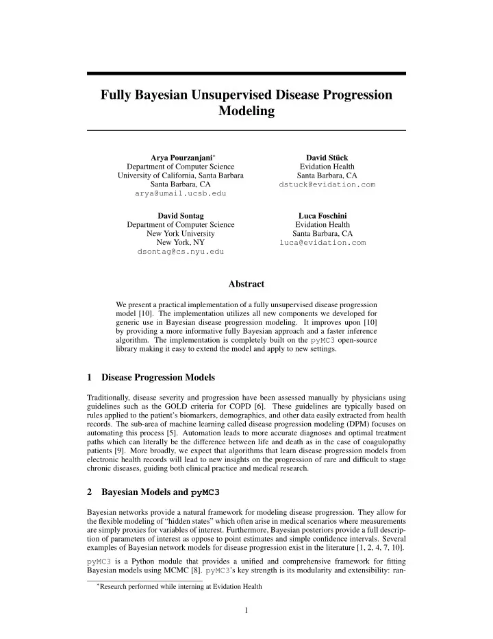 fully bayesian unsupervised disease progression modeling