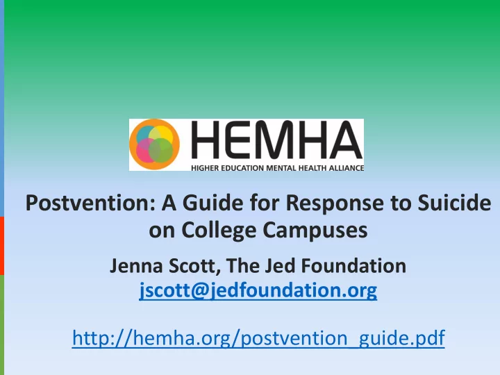 postvention a guide for response to suicide on college