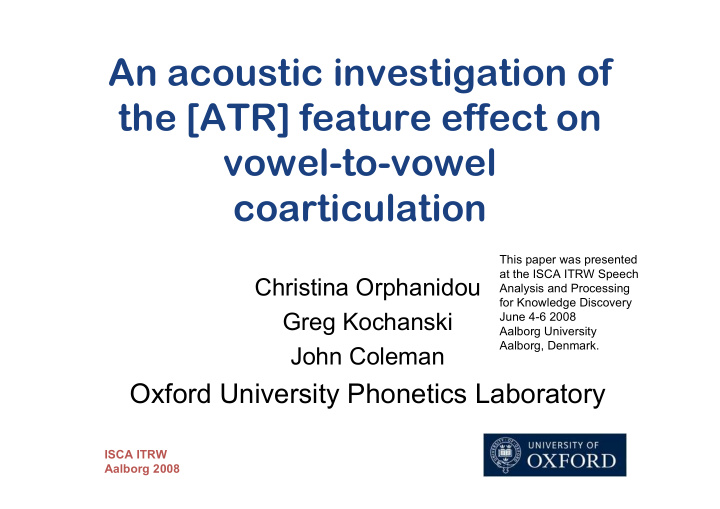 an acoustic investigation of the atr feature effect on