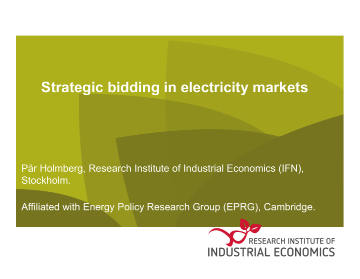 strategic bidding in electricity markets