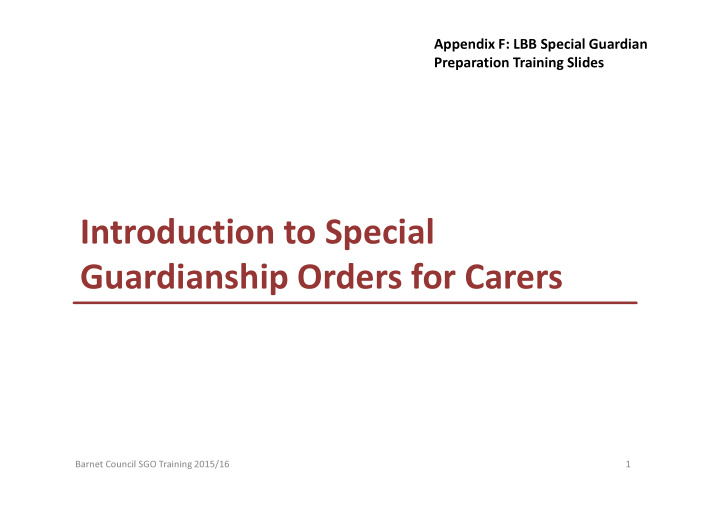 introduction to special guardianship orders for carers