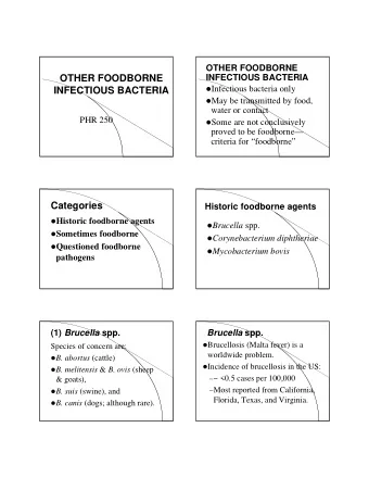 OTHER FOODBORNE  INFECTIOUS BACTERIA  Infectious bacteria only  INFECTIOUS BACTERIA  May be