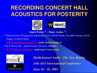 RECORDING CONCERT HALL  RECORDING CONCERT HALL  ACOUSTICS FOR POSTERITY  ACOUSTICS FOR POSTERITY