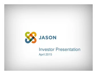 Investor Presentation  April 2015  Disclaimer  Forward Looking Statements  This presentation
