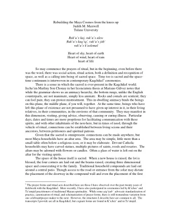 Rebuilding the Maya Cosmos from the knees up  Judith M. Maxwell  Tulane University  Rukux