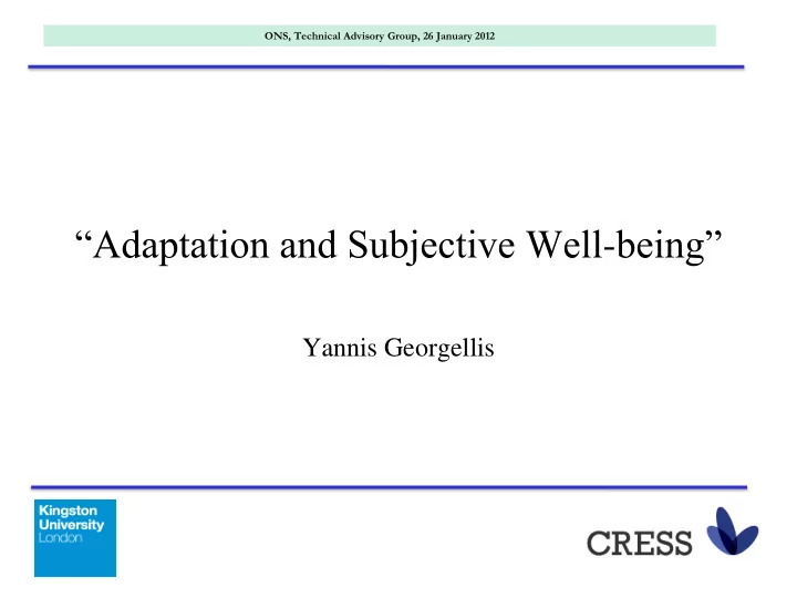 adaptation and subjective well being yannis georgellis