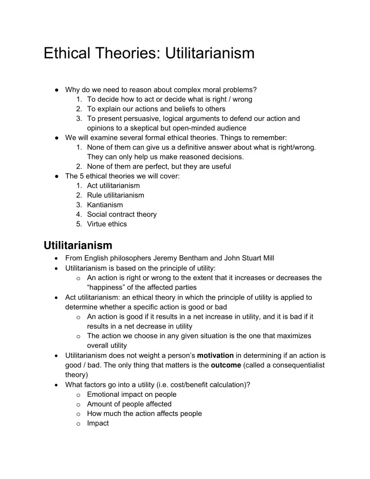 ethical theories utilitarianism