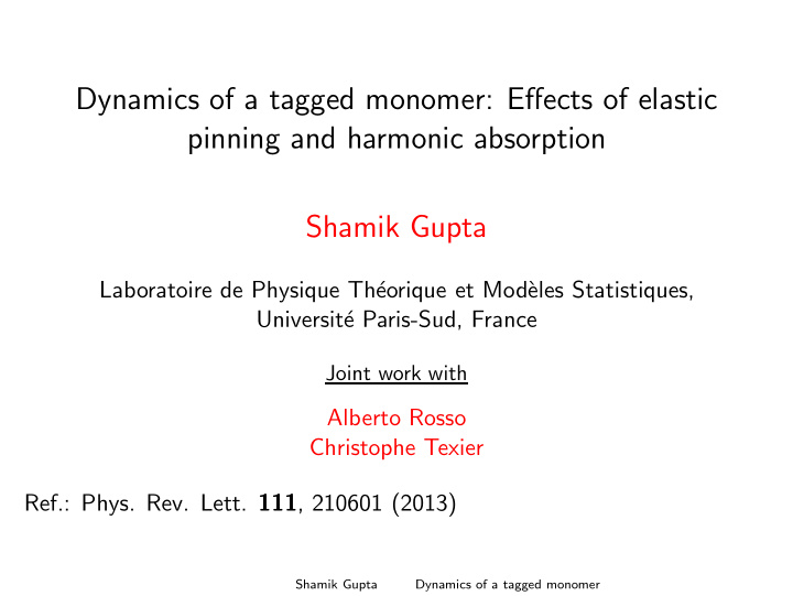 dynamics of a tagged monomer effects of elastic pinning