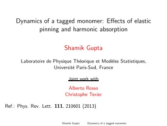 Dynamics of a tagged monomer: Effects of elastic  pinning and harmonic absorption  Shamik Gupta