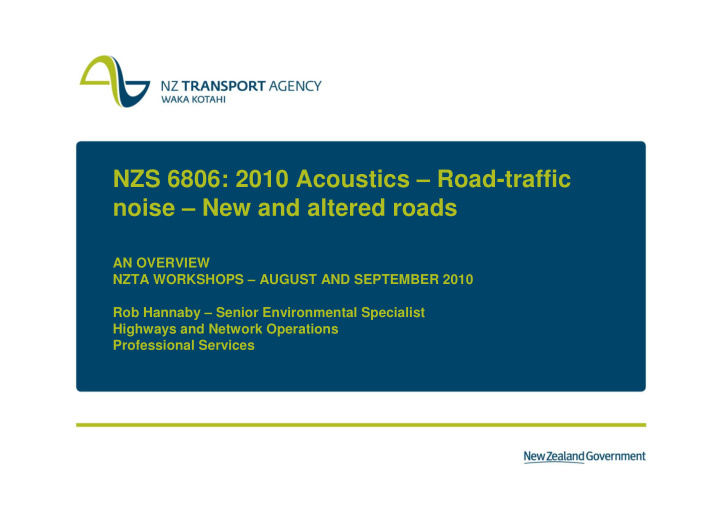 nzs 6806 2010 acoustics road traffic noise new and