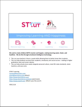 1  Introduction  Hello. Thank you for taking the time to be here this morning.  As an educator, I