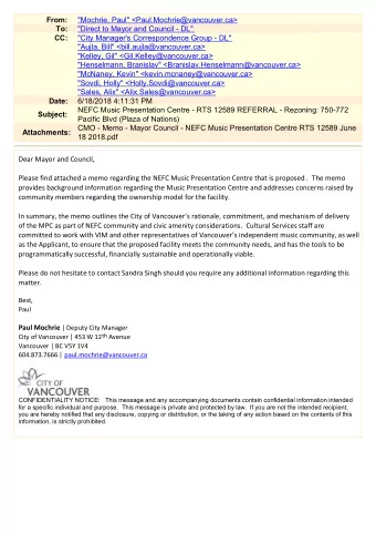 VANCOUVER  CONFIDENTIALITY NOTICE:  This message and any accompanying documents contain