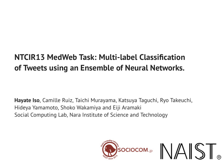 ntcir13 medweb task multi label classification of tweets