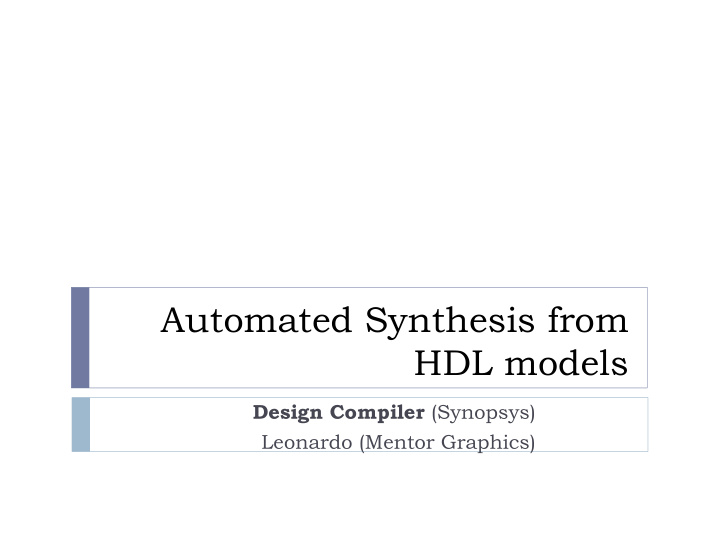 automated synthesis from hdl models