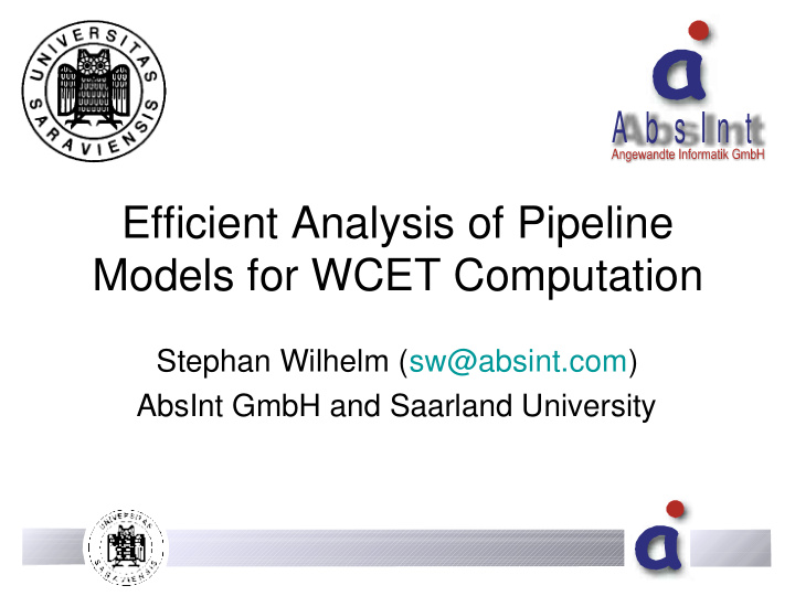 efficient analysis of pipeline models for wcet computation