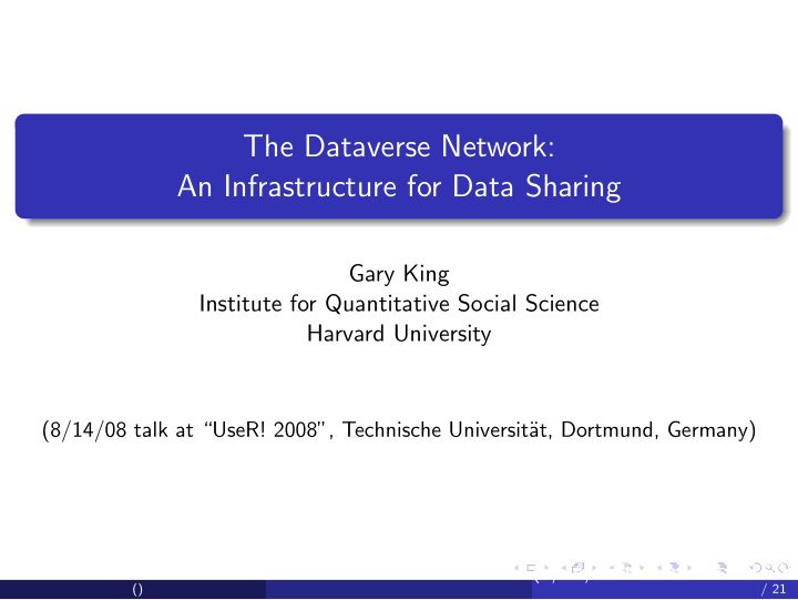 the dataverse network an infrastructure for data sharing