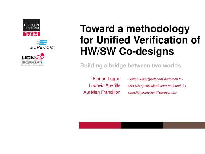 toward a methodology for unified verification of hw sw co