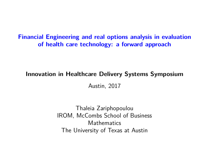 financial engineering and real options analysis in