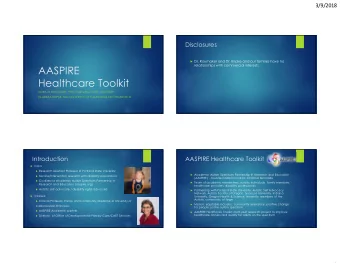 AASPIRE  Healthcare Toolkit  DORA M RAYMAKER, PHD, PORTLAND STATE UNIVERSITY  CLARISSA KRIPKE, MD,