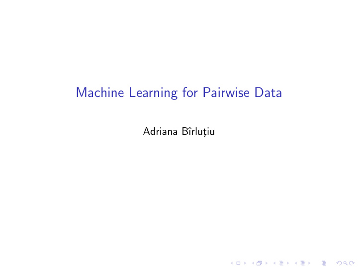 machine learning for pairwise data