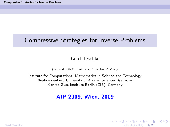 compressive strategies for inverse problems