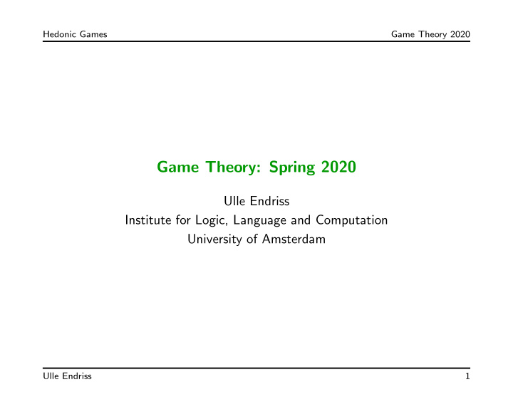 game theory spring 2020