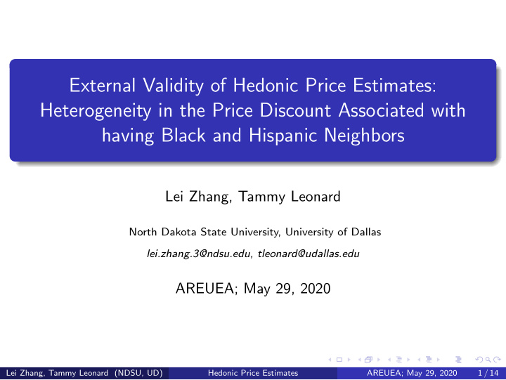 external validity of hedonic price estimates