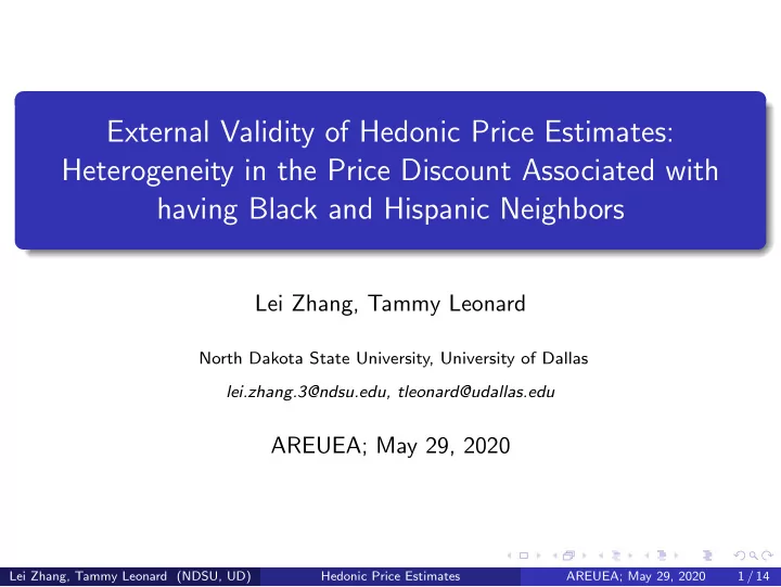 external validity of hedonic price estimates