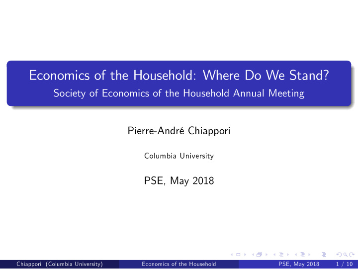 economics of the household where do we stand