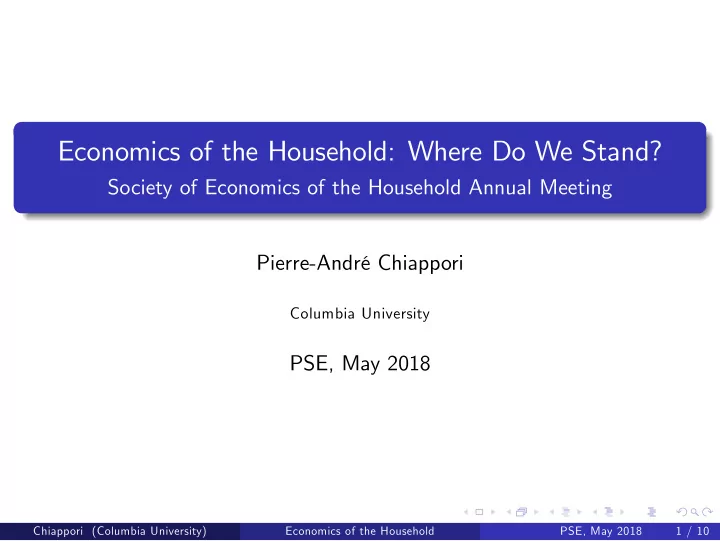 economics of the household where do we stand