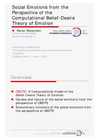 Social Emotions from the  Perspective of the  Computational Belief-Desire  Theory of Emotion