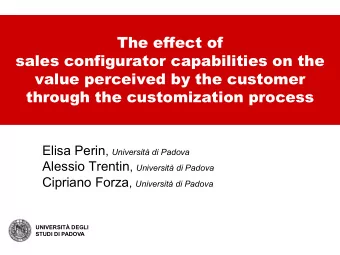 value perceived by the customer  through the customization process Elisa Perin , Universit di