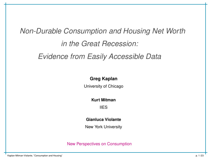 non durable consumption and housing net worth in the