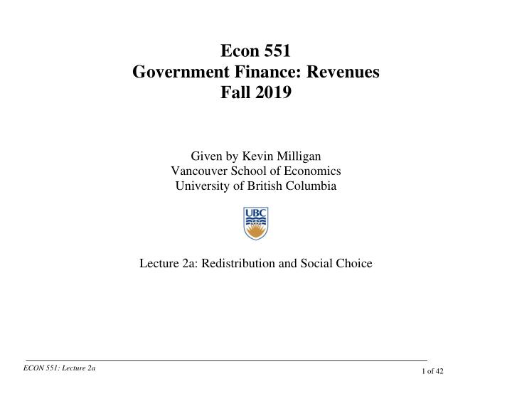 econ 551 government finance revenues fall 2019