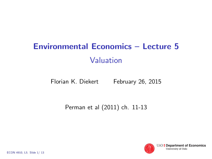 environmental economics lecture 5 valuation