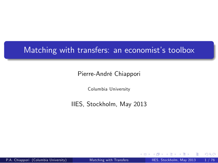 matching with transfers an economist s toolbox